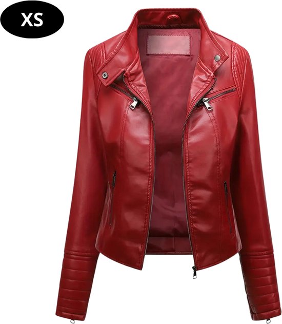Livano Kunst Leren Jas - Leather Jacket - Lederen Jas - Bomberjack - Pilotenjack - Blazer - Biker - Motorjas - Motormuis - Dames - Rood XS