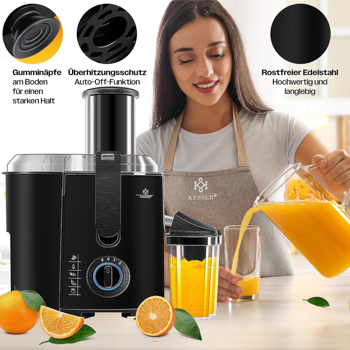 Luxe Slowjuicer – Sapcentrifuge Groenten en Fruit – Blender – Roestvrij Staal – Automatisch Schoonmaken – Instelbare Snelheid – 1100W – Zwart thumbnail 6