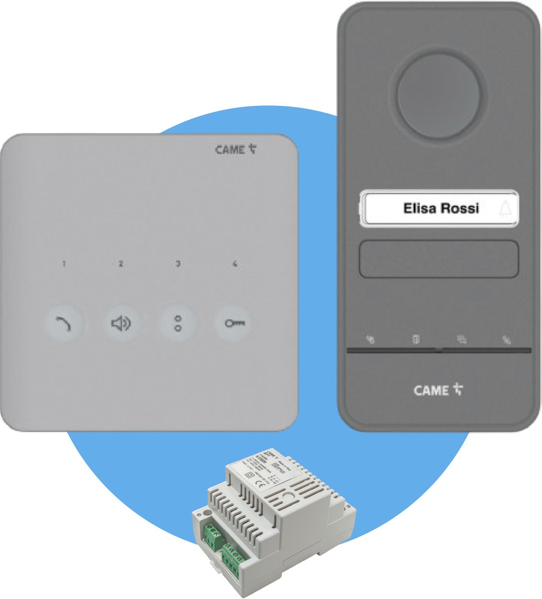 CAME - Intercomsysteem voor ééngezinswoningen - 3 Delig: Audio intercom PLX in Huis, LHS A/01 Buitenpost & Spanningsomvormer - Deurbel & Parlofoon - Wit