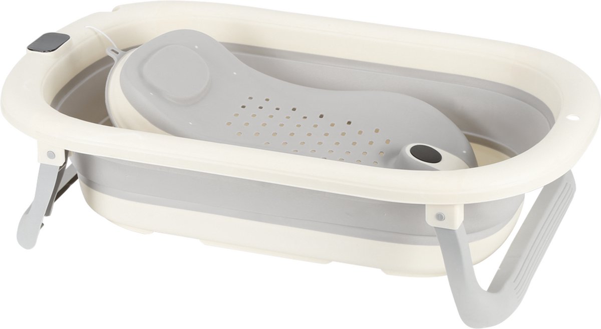 PIPIPOXER Opvouwbaar babybadje met digitale thermometer en badzitje geschikt voor baby's van 0 tot 36 maanden Grijs