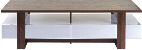 Meuble TV MCW-B51, meuble bas de table TV, structure 3D aspect noyer brillant 46x150x45cm