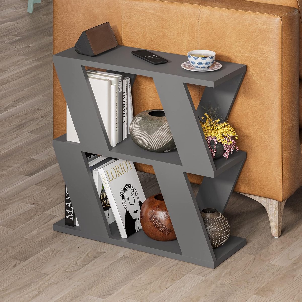 Smal Bijzettafeltje met 2 Opbergplanken | Modern Design | Eindtafel voor Woonkamer en Slaapkamer | 60x22x57cm