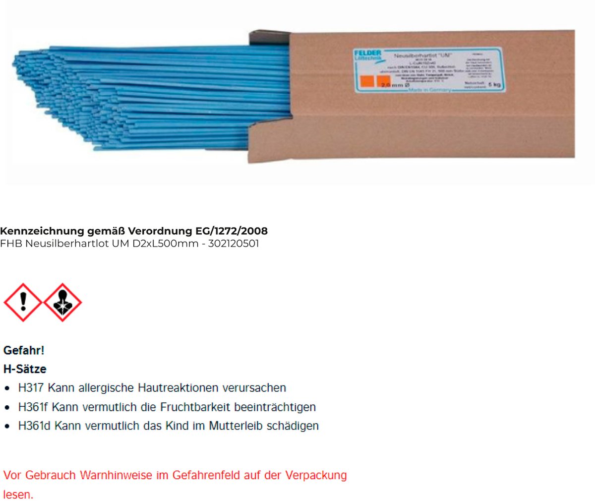 FHB Nikkel-zilver hardsoldeer UM D2xL500 mm - 302120501