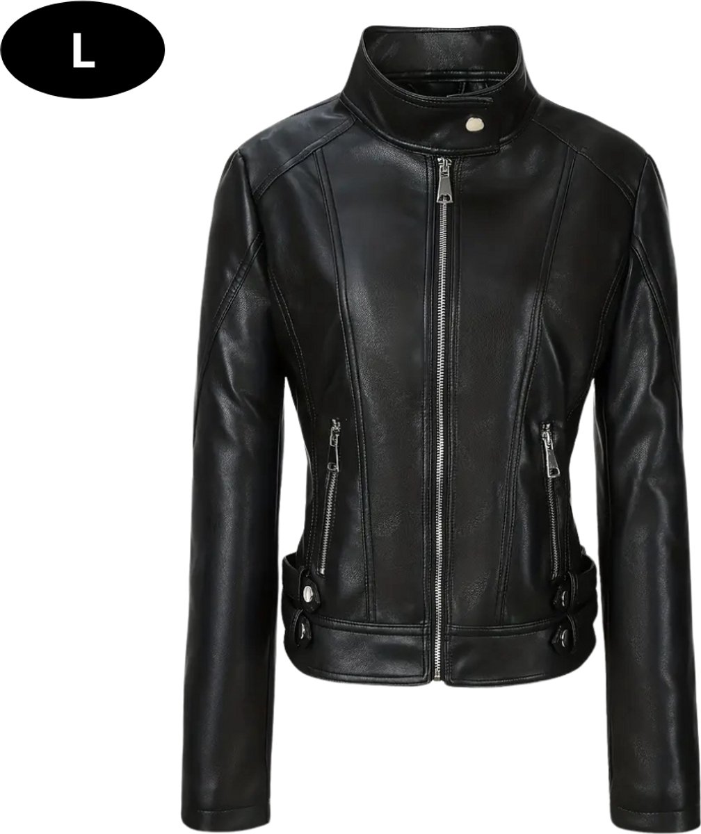 Bovista Kunst Leren Jas Leather Jacket Lederen Jas Bomberjack Pilotenjack Blazer Biker Motorjas Motormuis Dames Zwart