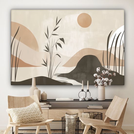 Tableau sur toile 180x120 cm - Décoration murale Japandi - Paysage - Beige - Décoration murale salon - Décoration chambre - Accessoires chambre - Peintures sur toile