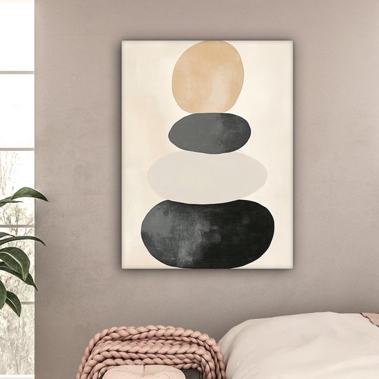 Canvas schilderij 90x120 cm - Exclusieve wanddecoratie Japandi - Wabi sabi - Beige - Muurdecoratie woonkamer - Slaapkamer decoratie - Kamer accessoires - Schilderijen op canvas