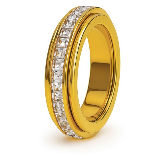 Ring d'anxiété - (strass) - Ring de stress - Ring Fidget - Ring d'anxiété pour doigt - Ring tournant pour femme - Ring tournant - Ring Spinner - Or - (16,50 mm / taille 52)