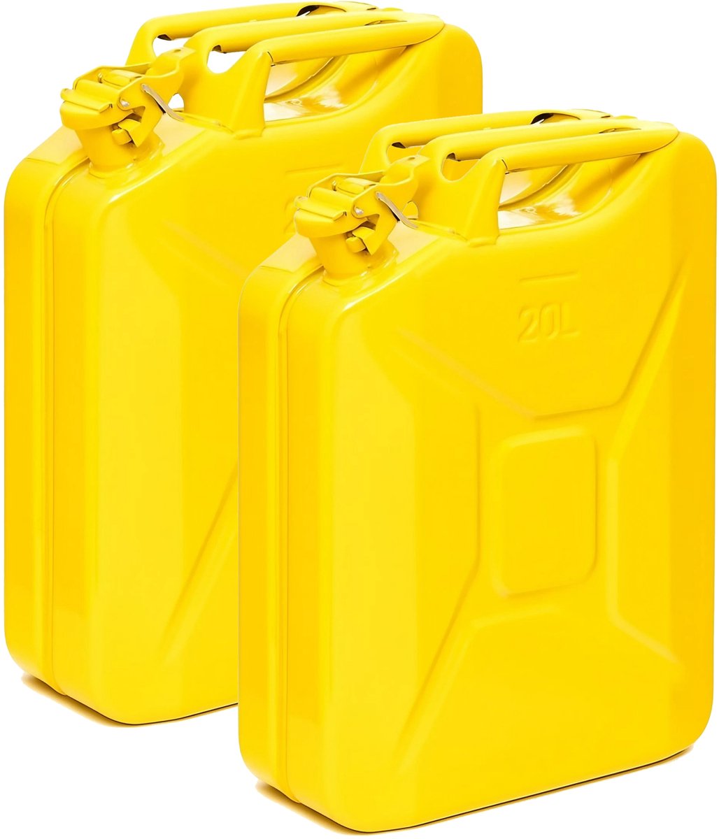 BW® Fuel Canister Metalen Benzineblik - Jerrycan 2x 20 Liter - Geel - TÜV-getest en UN-goedgekeurd - Gemaakt in Europa