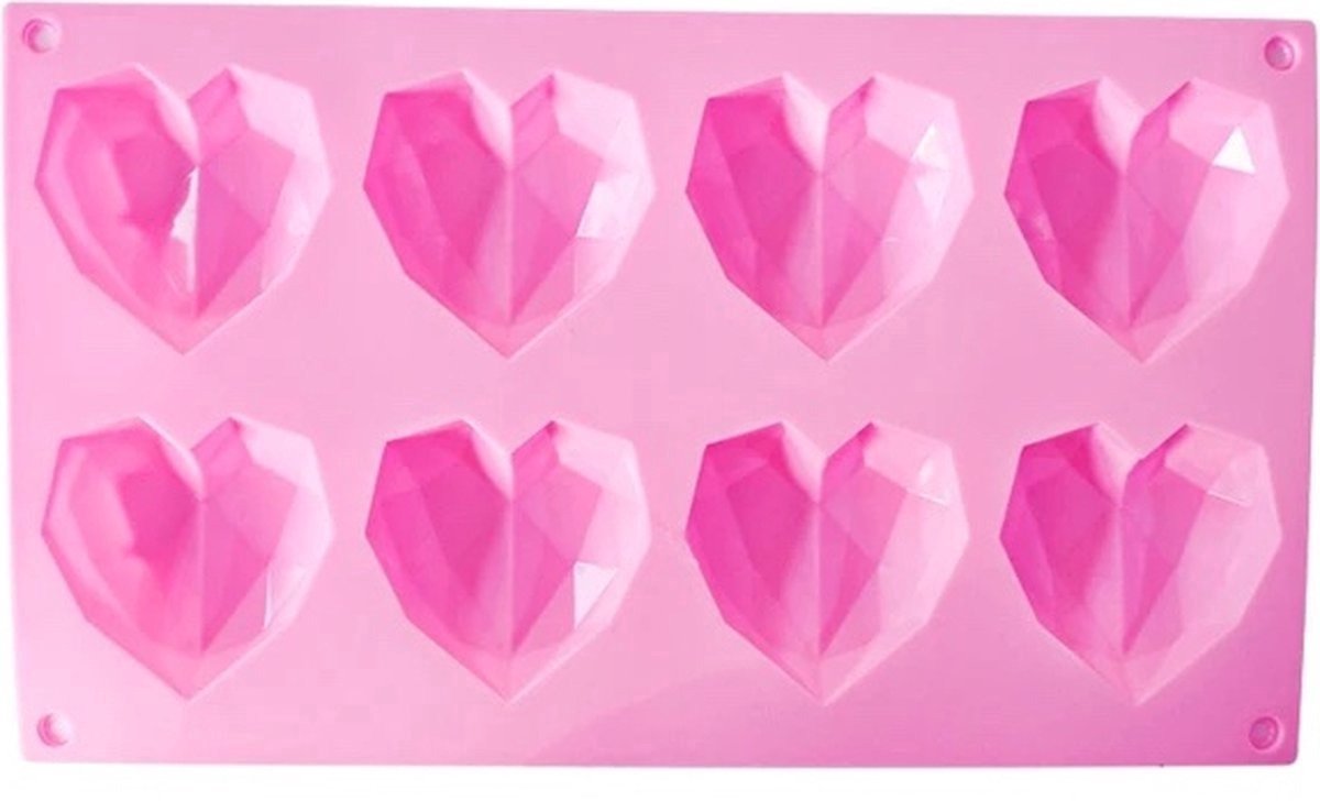 Scoby - Hartjes Bakvorm - Chocolademal - Silicone Mold - 8 Hartjes - 3D Bakvorm - Hartvormig - Roze