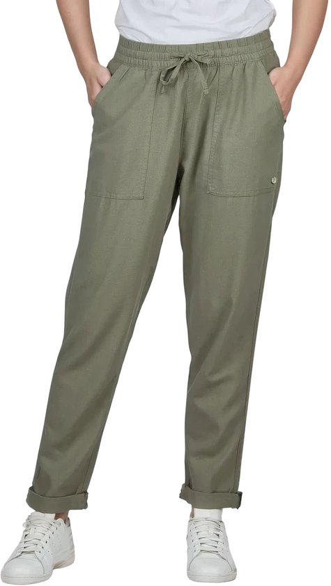 DENIMFY Dames Chino Broek DFLinda regular/straight Olijf XXL Volwassenen dames linnen broek / zomerbroek