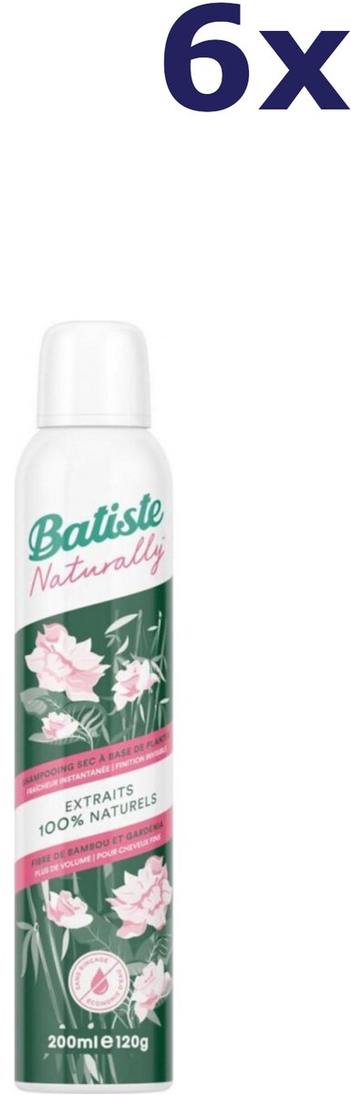 6x Batiste Naturally Bamboo Fibre & Gardenia Dry Shampoo 200ML