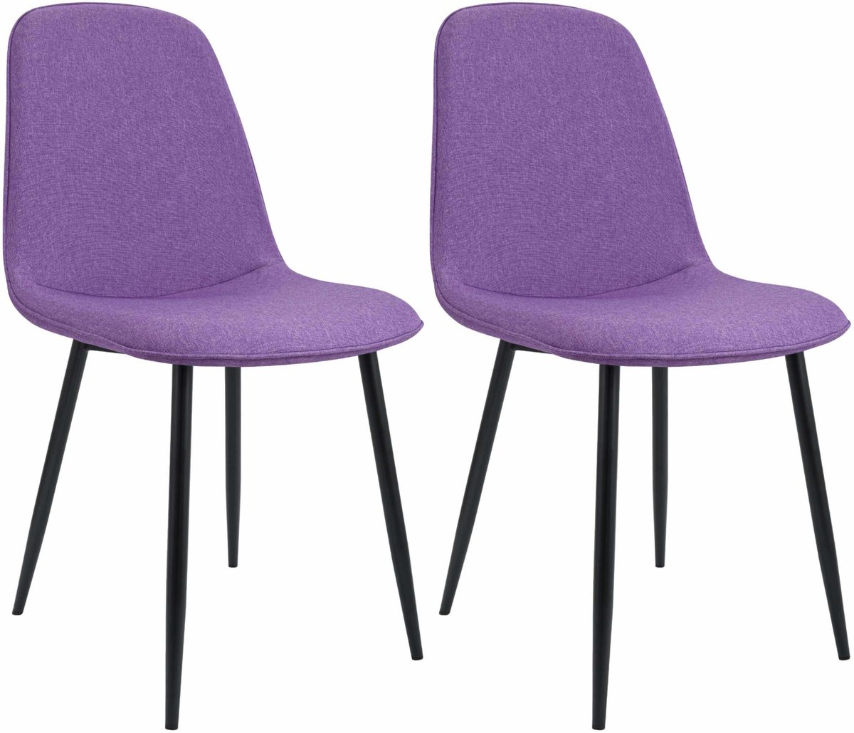 CLP Maryam Set van 2 eetkamerstoelen - klassiek - met rugleuning - zwart metalen frame - belastbaar tot 150 kg - Stof/purper