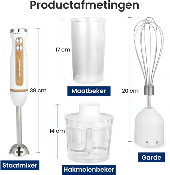 Heinner Bestmix Staafmixer Set - Variabele Snelheid + Turbo - RVS Gardes & Messen - 600W - Chroominzetstuk - Wit van Heinner — afbeelding 4