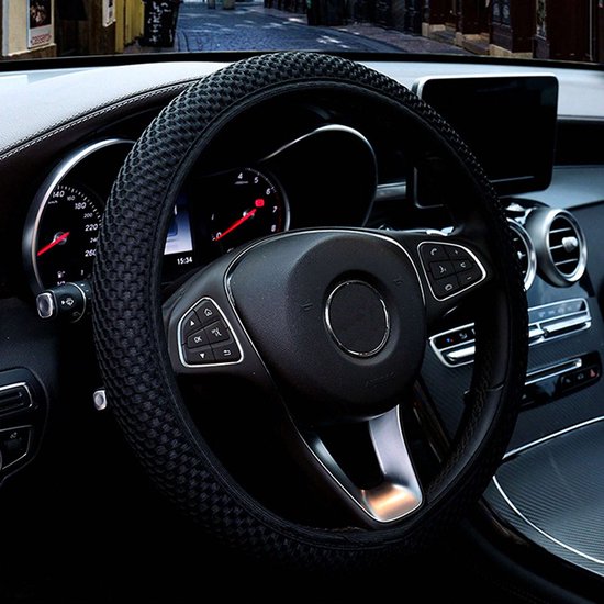 Housse de volant élastique extensible, chaude en hiver et fraîche en été, universelle 15 pouces, microfibre respirante en soie glacée, antidérapante, inodore, facile à transporter, noire