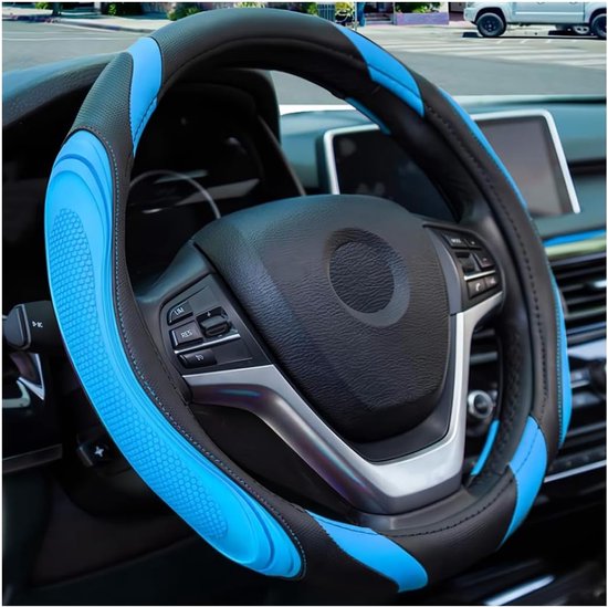 Onerbuy Universele lederen auto stuurwiel steek op wrap cover doe-het-zelf naaien ademend en antislip, 15 inch (zwart
