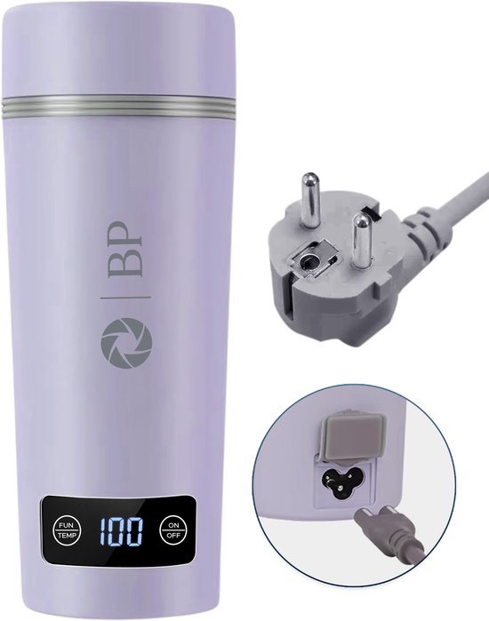 BP® Draagbare Waterkoker - Mini Waterkoker - Kleine Waterkoker - Reis Waterkoker - Camping Waterkoker - Met Temperatuurregeling - Roestvrij Staal - Paars