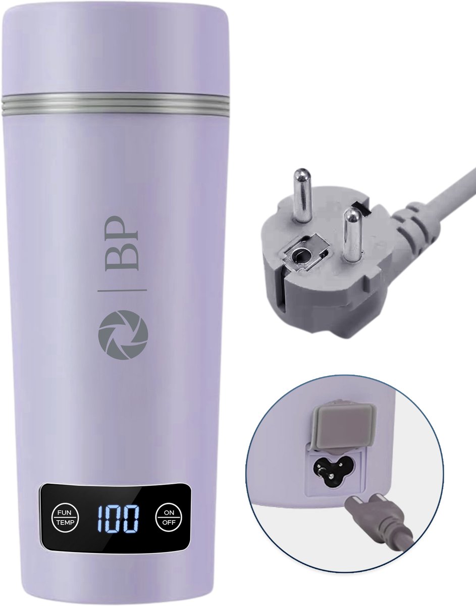 BP® Draagbare Waterkoker - Mini Waterkoker - Kleine Waterkoker - Reis Waterkoker - Camping Waterkoker - Met Temperatuurregeling - Roestvrij Staal - Paars