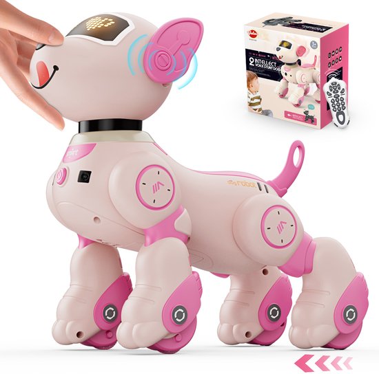 VATOS Robot Hond Speelgoed Roze – 2.4GHz RC Robotmaaier Honden Speelgoed -Interactieve 20+ Reacties Robothond Roze Speelgoed voor Kinderen Jongens Meisjes