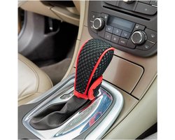 Auto pookknophoes, ademende auto pookknop versnellingspook beschermhoes, antislip en krasbestendige automatische versnellingspookhoes, universele auto-accessoires (zwart + rood, zelfklevend)