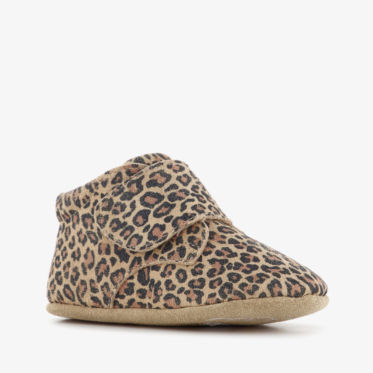 Groot leren babyschoenen met panterprint bruin beige - Maat 19 - Uitneembare zool - In cadeauverpakking