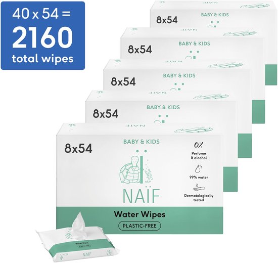 Naïf - XL Plasticvrije Water Billendoekjes - 2.160 doekjes (40 stuks x 54 doekjes)