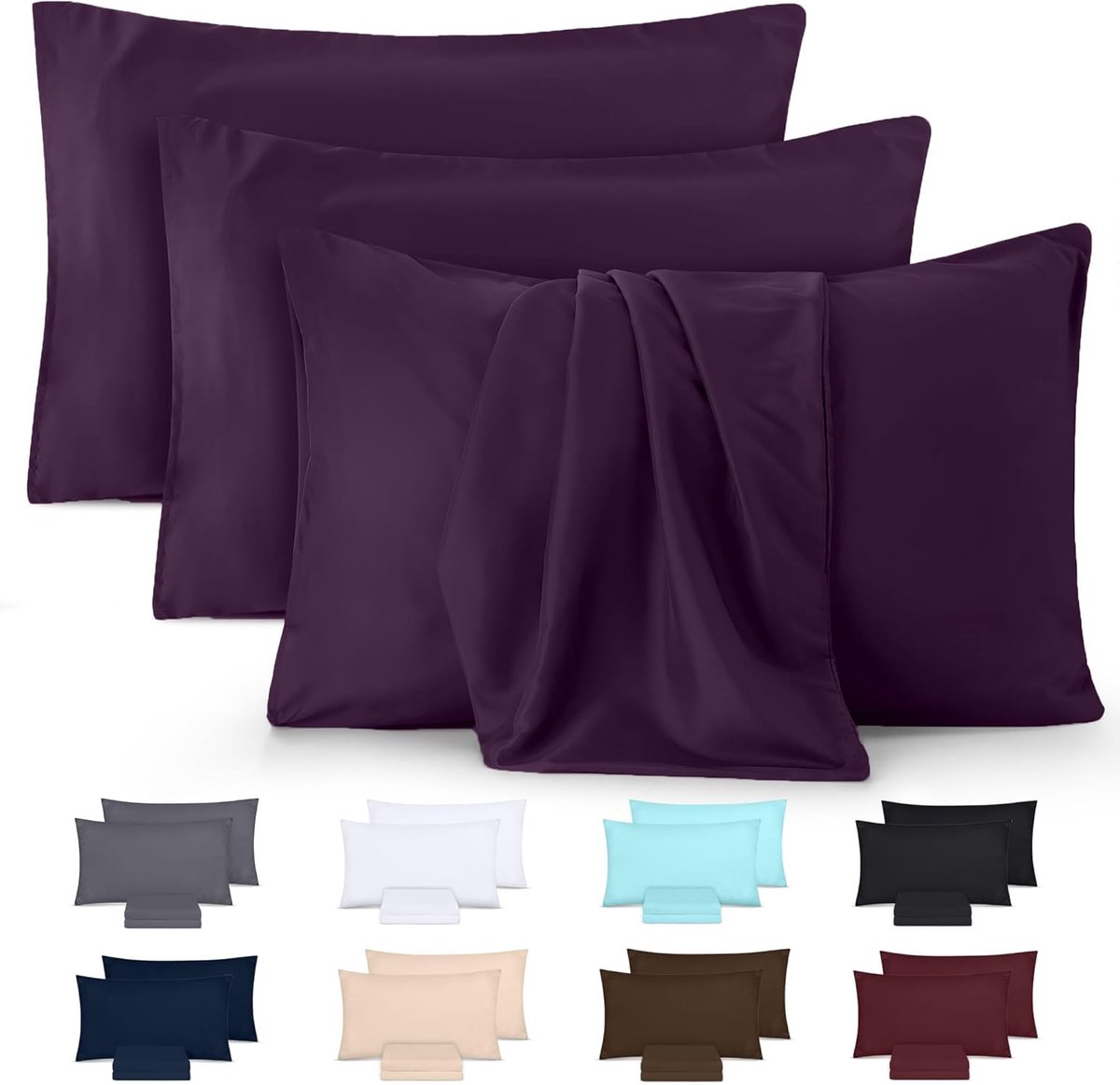 Famanu - Kussensloop (Set van 4) – Makkelijk te onderhouden Zachte geborstelde microvezel – Krimp en vervagingsbestendig (Purper, 50 x 75 cm)