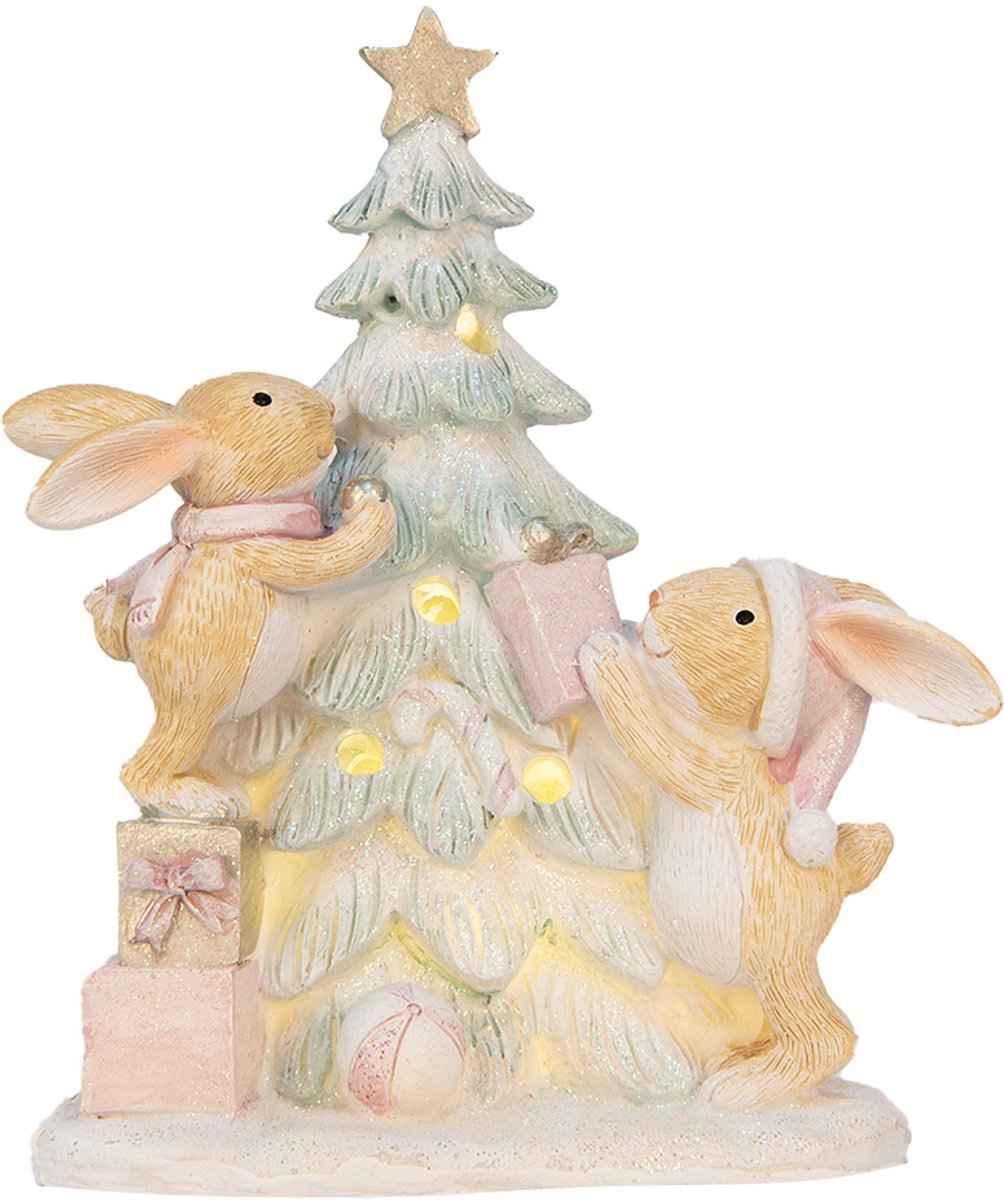 Clayre & Eef Kerstdecoratie met LED-verlichting Konijn 14x8x16 cm Bruin Kunststof