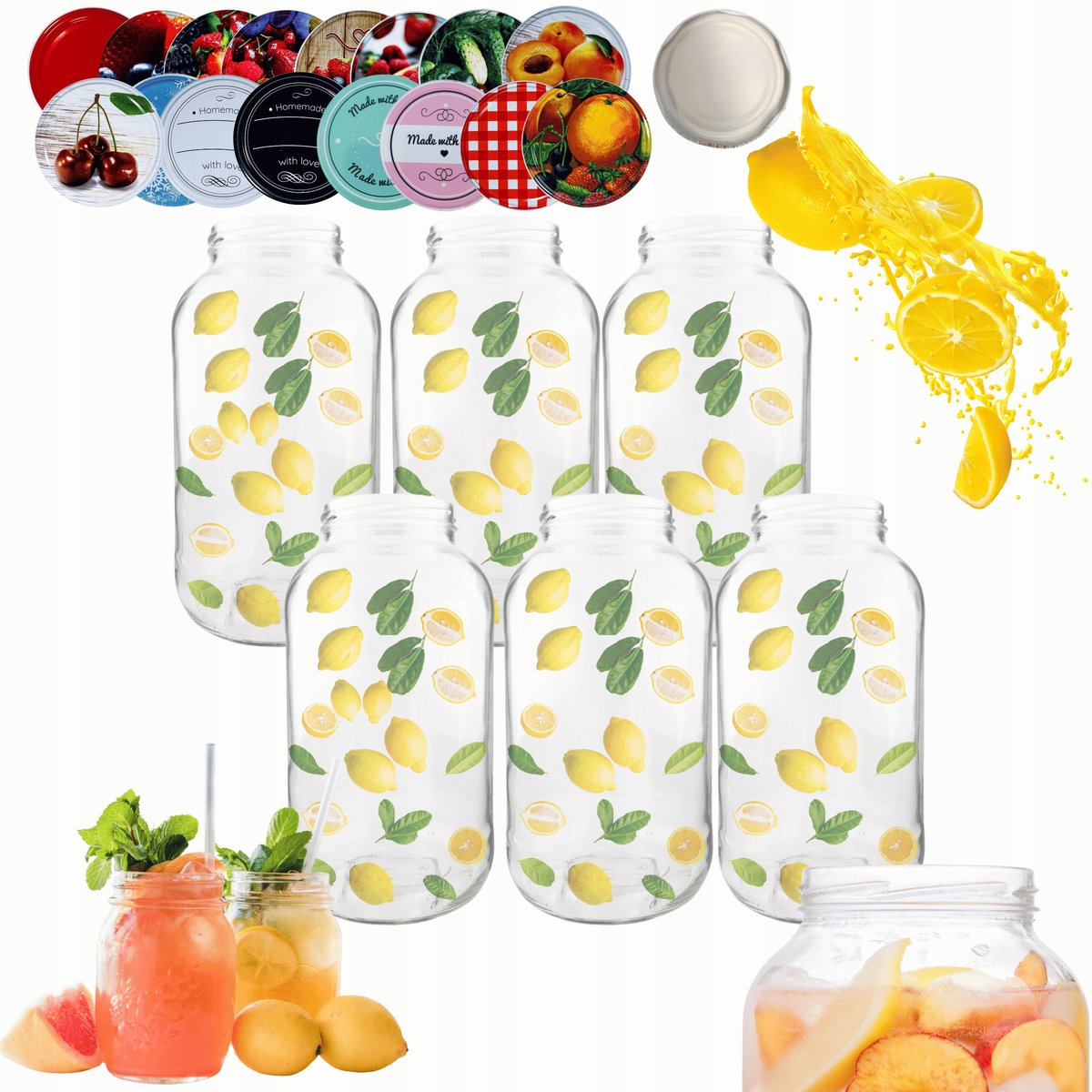 6x Glazen Potten 2000ml met Twist-Off Deksel (82mm) voor Conserveren