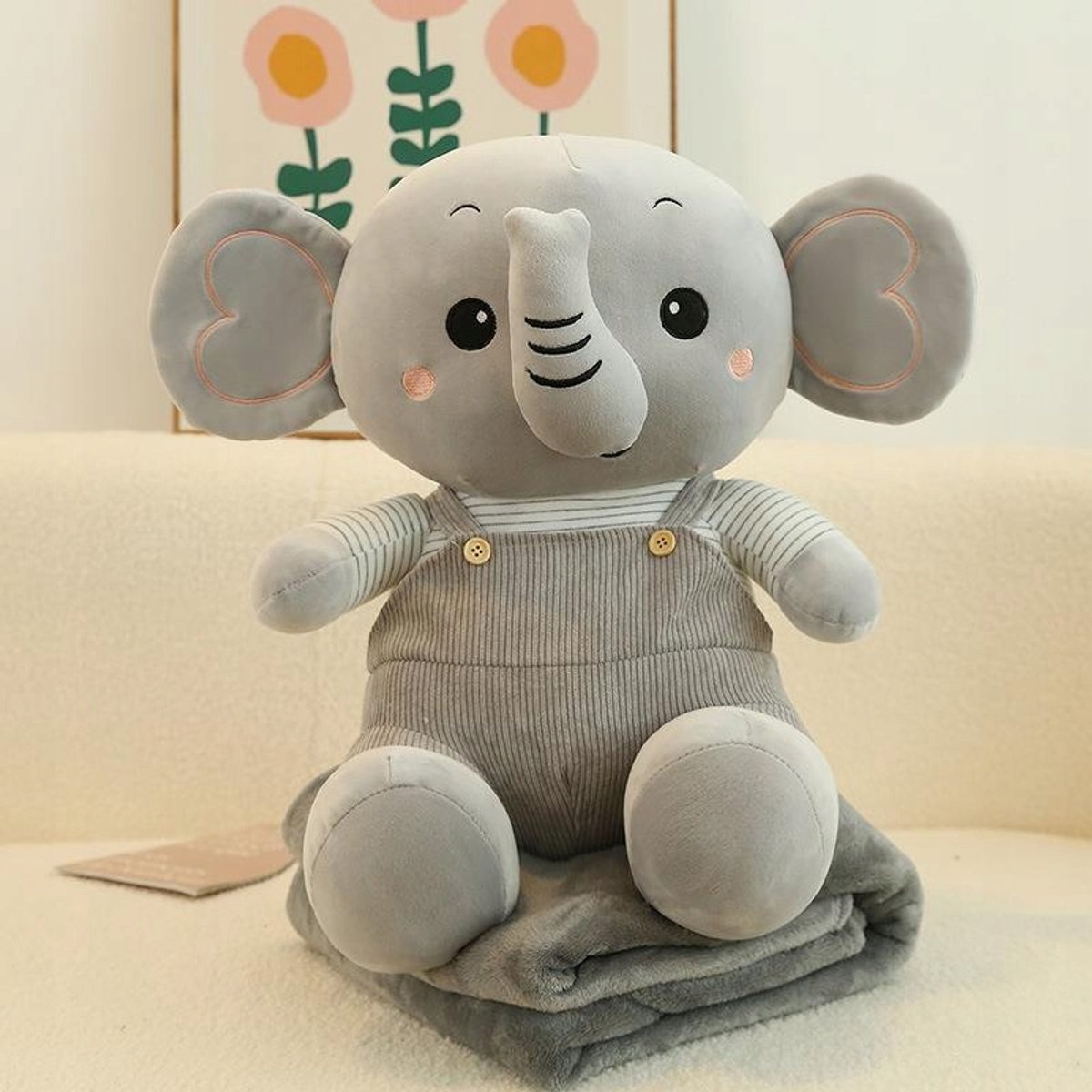 Pluche Olifant Knuffel met Dekentje 3-in-1 - Grijze Jongen