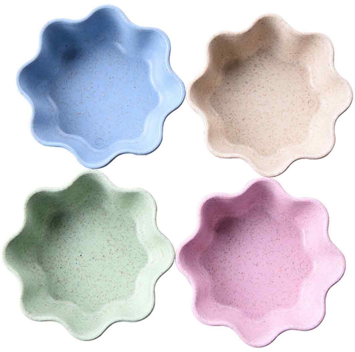 JeiibrZui Dipschaaltjes Met Tarwevezels - BPA-Vrije Hapjesborden - Milieuvriendelijk En Duurzaam + Bladvormige Sojasausschaaltjes - 4 Stuks - Nordic Blue+Pink+Green+Beige