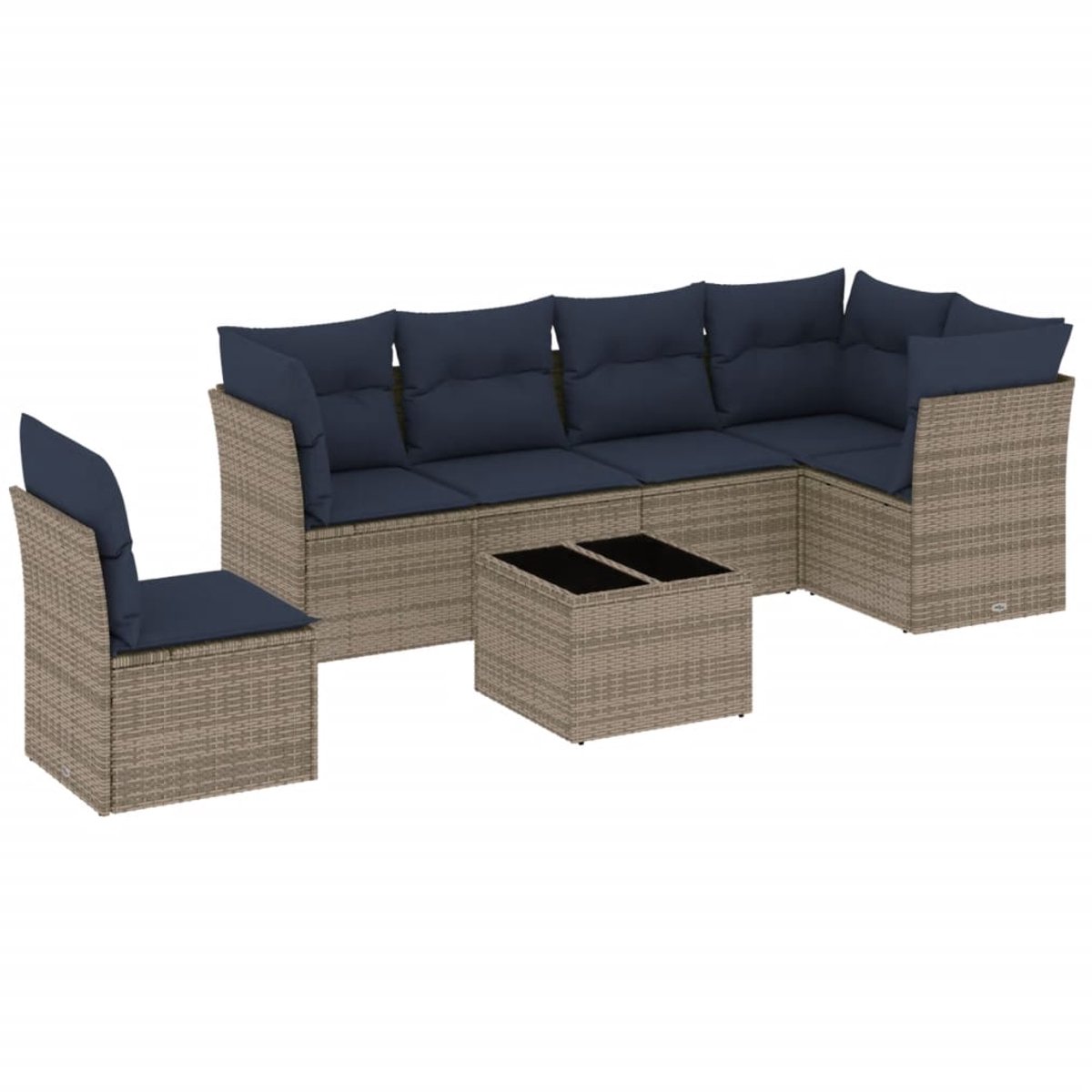 vidaXL - 7-delige - tuinbankset - met - kussens, - grijs - polyrotan
