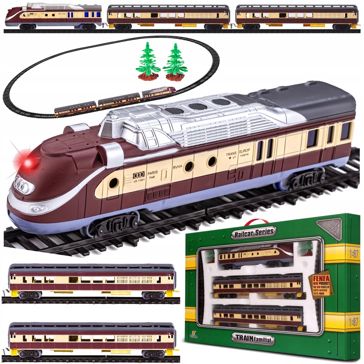 Elektrische treinset met wagons, rails en LED-verlichting
