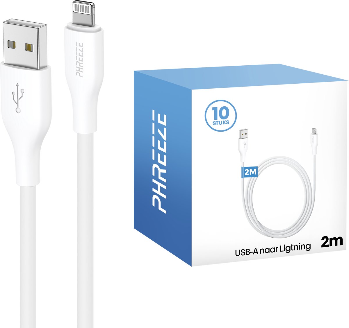 Phreeze geschikt voor iPhone kabels - 10 pack - Bulk - 2 meter