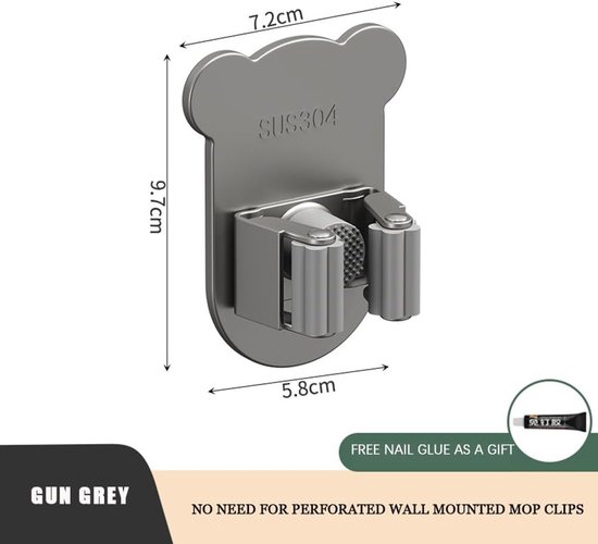 Luxe Wandhouder - Steelklem - Bezem Ophangsysteem - 4 Stuks Cartoongeïnspireerde Porte-balais, Roestvrij Staal SUS 304, Zonder Booren, voor Wand, Sterk Klem Effect, Keuken Gereedschap, Garage, Tuin en Badkamer (Metaal Grijs) van Tassé	

 — afbeelding 2