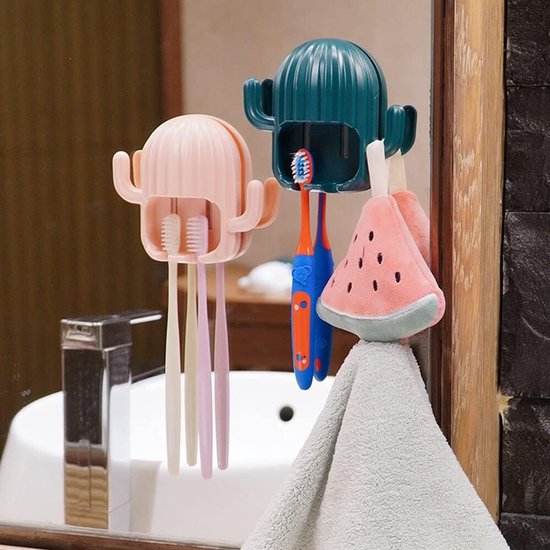Luxe Wandhouder - Steelklem - Bezem Ophangsysteem - Porte Brosse à Dents, Wand Porte Brosse à Dents, 4 Stuks Kaktus Forme Brosse à Dents Organisator met 2 Gaten, Zonder Booren Adhesief Brosse à Dents Support, Geschikt voor Badkamer van Huxigo. — afbeelding 2