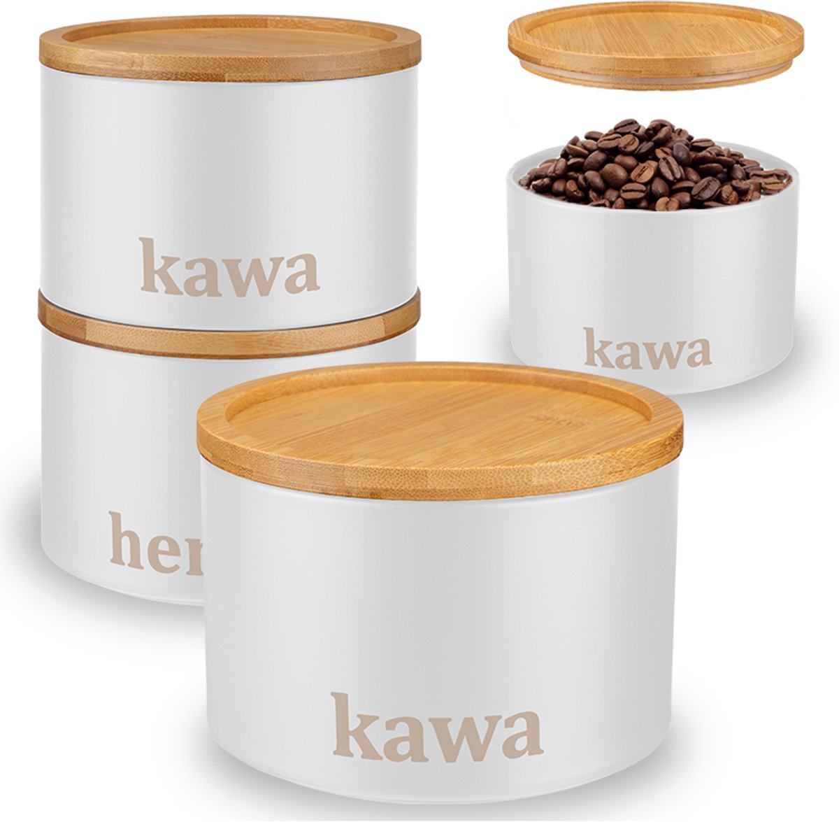 Metalen Koffiepot met Bamboe Deksel - Wit