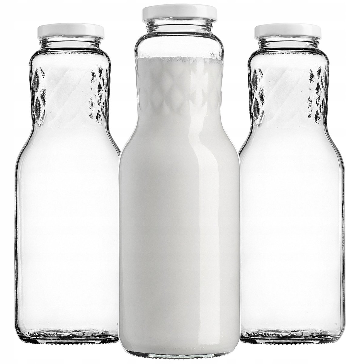 Glazen Flessen 1L - Set van 3 met Schroefdoppen voor Melk, Sap, Water