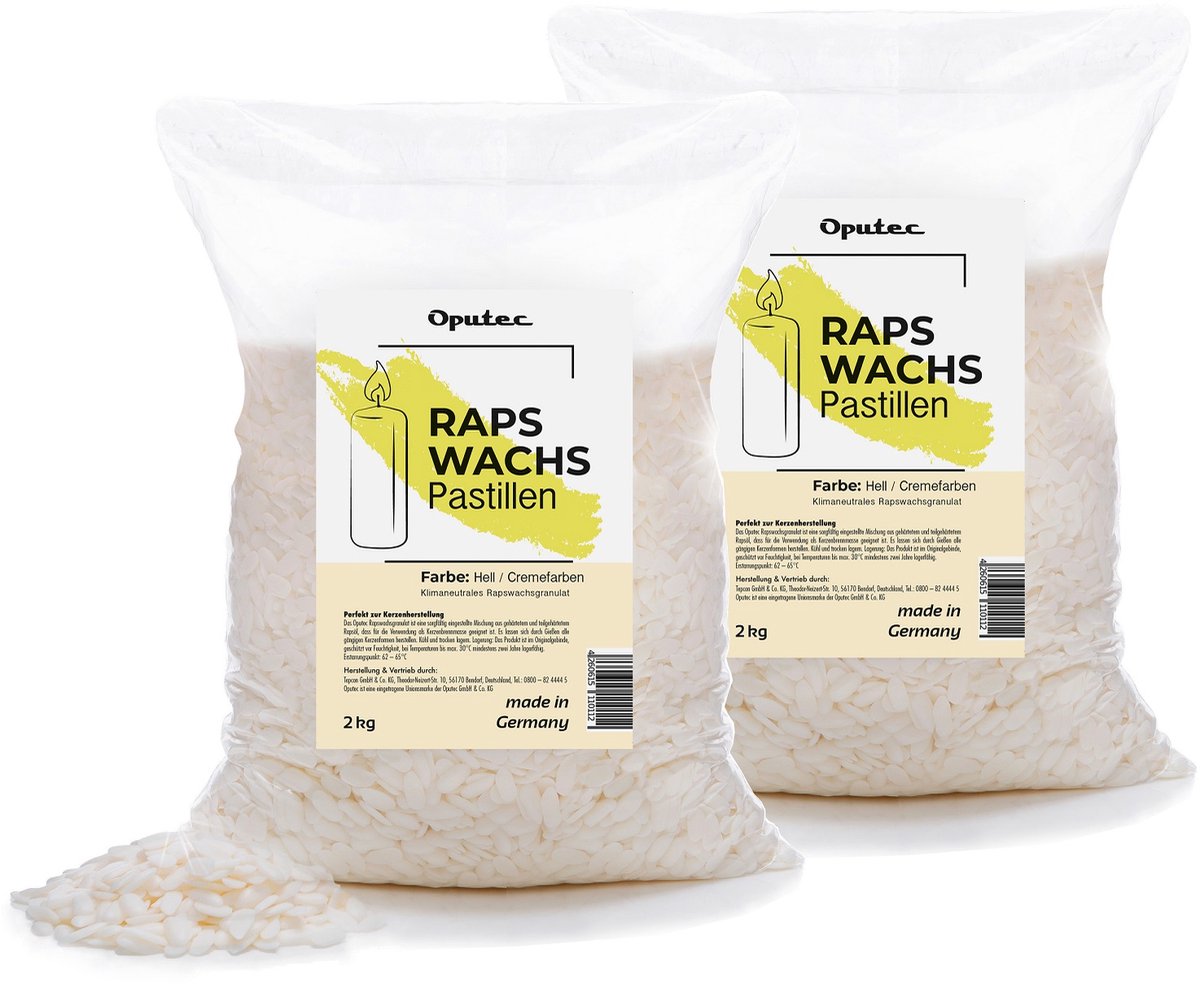 Oputec 4kg rapswas pastilles | kaarsenwas crème | gietwas natuurlijk | zelf kaarsen maken | smeltpunt 62–65°C | made in Germany
