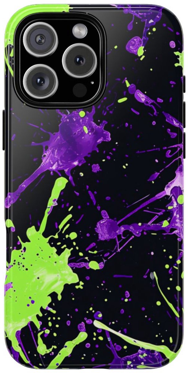 Groene en Paarse Verfspatten Patroon – Telefoonhoesje Geschikt voor iPhone 16 Pro Max