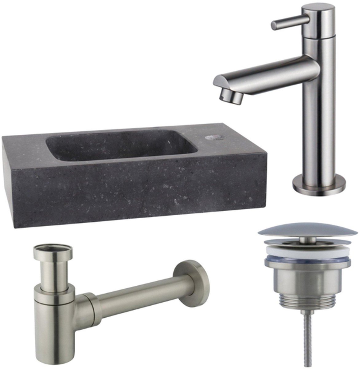 FugaFlow Eccelente Arredo fonteinset - 40x22x9cm - 1 kraangat - natuursteen - fonteinkraan RVS geborsteld - zwart -