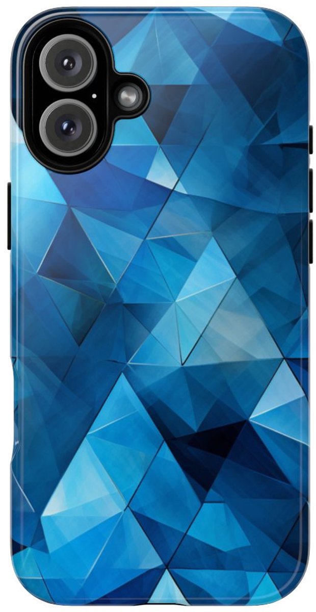 Blauw Geometrisch Driehoekenpatroon – Telefoonhoesje Geschikt voor iPhone 16 Plus