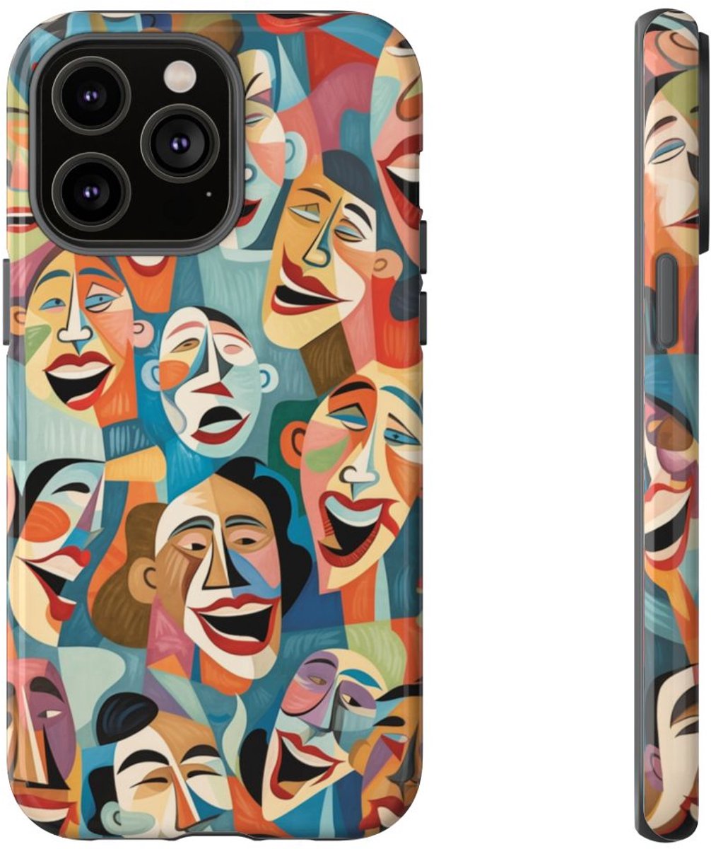 Kleurrijke Abstracte Lachende Gezichten – Telefoonhoesje Geschikt voor iPhone 14 Pro Max