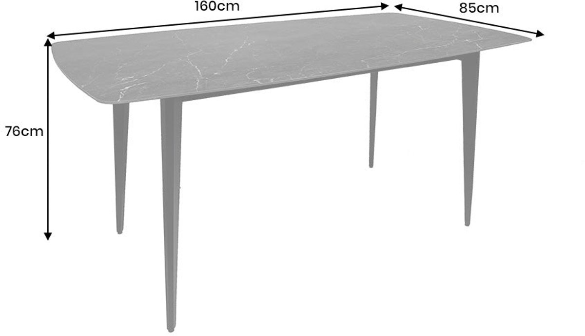 Moderne eettafel MILANO 160 cm antraciet keramiek zwarte metalen poten - 46992