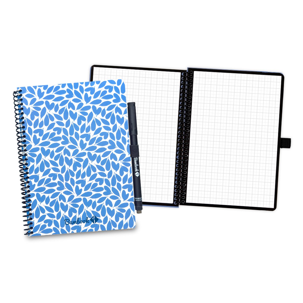 Bambook Leaf uitwisbaar notitieboek - Blauw Breeze - A5 - Geruite pagina's - Duurzaam, herbruikbaar whiteboard schrift - Met 1 gratis stift