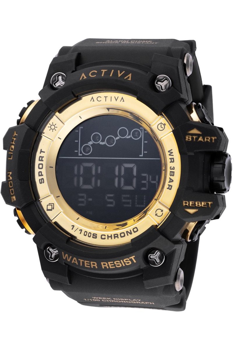 Activa x Invicta Digital ACW8082-005 Heren Horloge - Waterdicht - Digitaal - Quartz Uurwerk - Plastic met zwarte Wijzerplaat - 50mm