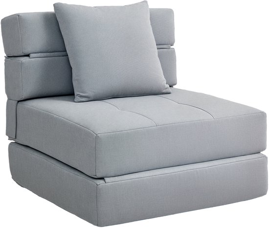 HOMCOM Fauteuil-lit avec fonction lit Canapé 2 en 1 Lit d'appoint pliant avec kussen Matelas pliant Canapé de sol pour chambres, salon, petites pièces Gris clair