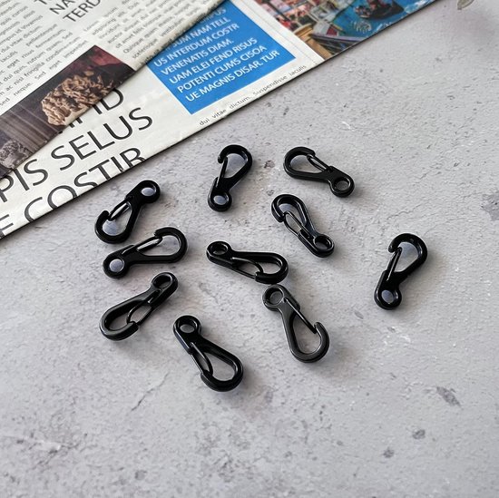 Temlum Aluminium karabijnhaken, 3,3 cm, mini-karabijnhaak, karabijnhaak met kliksluiting, sleutelhaak voor kamperen, reizen, wandelen (zwart, 20 stuks
