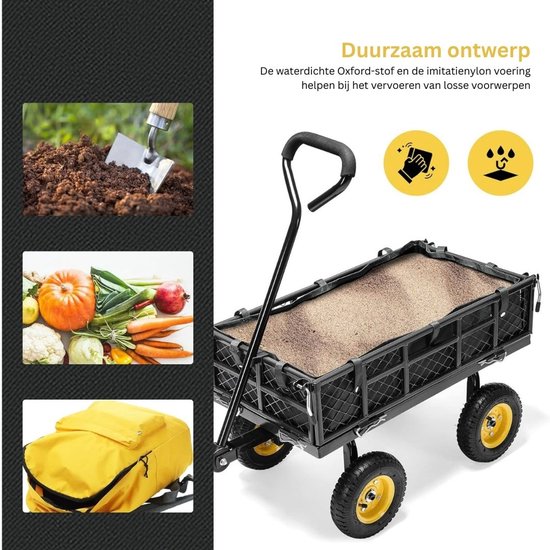 DailySupplies® Bolderkar Opvouwbaar Luchtbanden - Strandwagen - Bolderwagen - Zwart en Geel van Merkloos — afbeelding 2