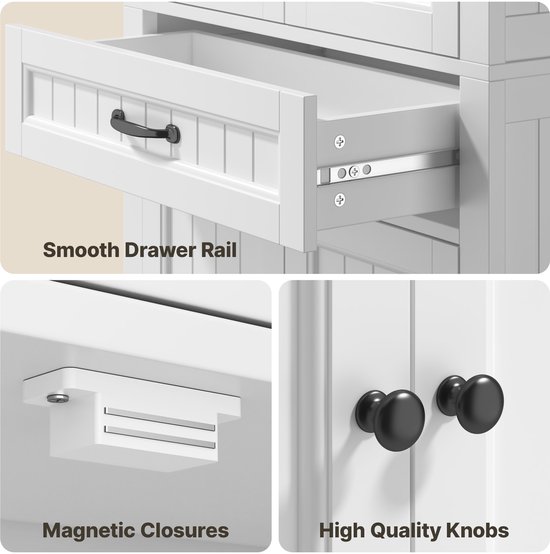 Xbro Badkamerkast met 4 Deuren en 1 Lade – Hoge Opbergkast met Verstelbare Planken – Brede Kast voor Badkamer, Keuken of Slaapkamer – Voor Badkamer – 130 x 70 x 30 cm – Wit