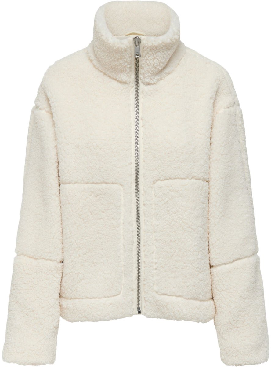 Only Aspen Teddy Jack Dames Lange rits fleece Cloud Dancer Wit